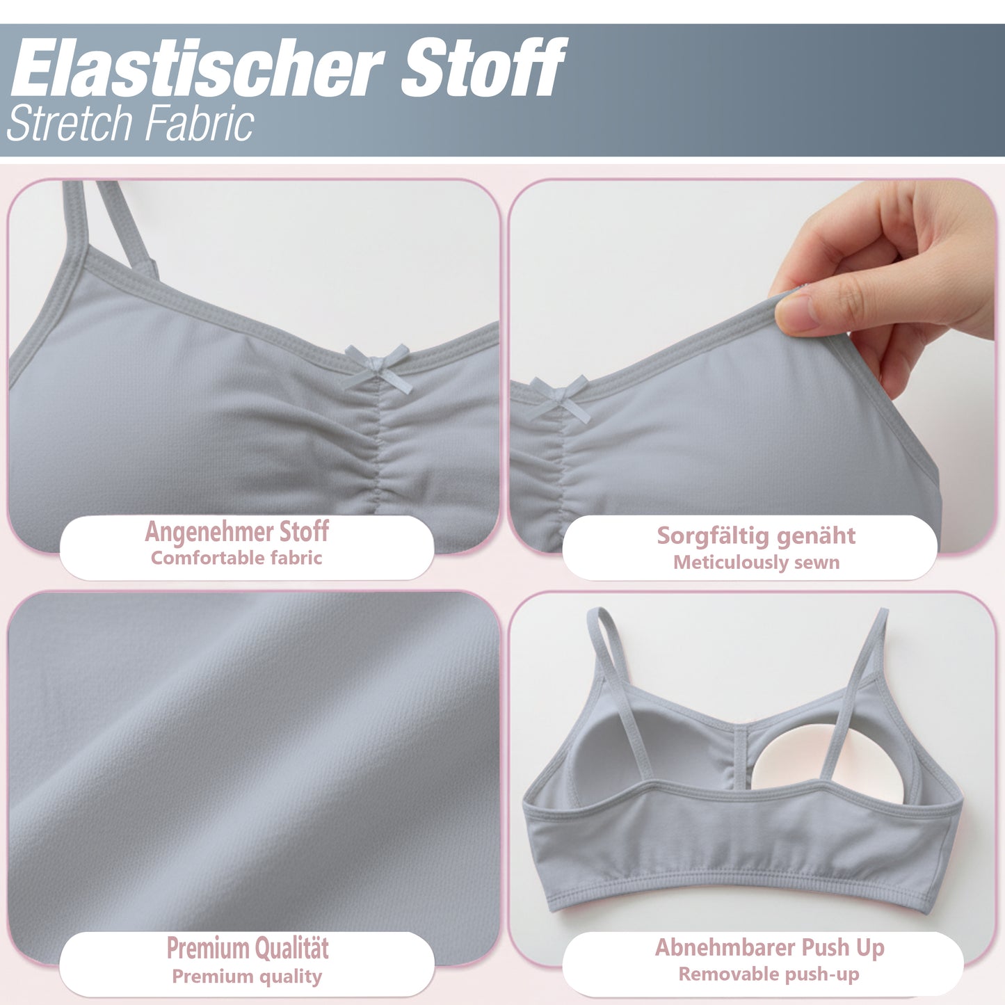 5 Mädchen BH Baumwolle Bügellos 10-17 Jahre 140-182