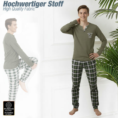 Jungen Schlafanzug zweiteilig Langarm - Kariert - Grün