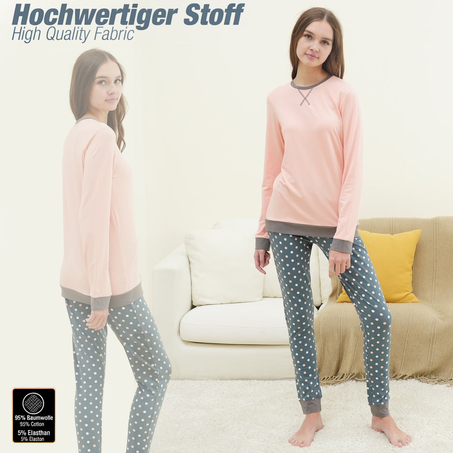Mädchen Schlafanzug zweiteilig Set Langarm - Basic Punkte
