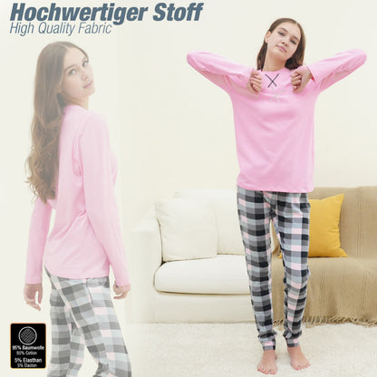 Mädchen Schlafanzug zweiteilig Set Langarm - Basic Kariert