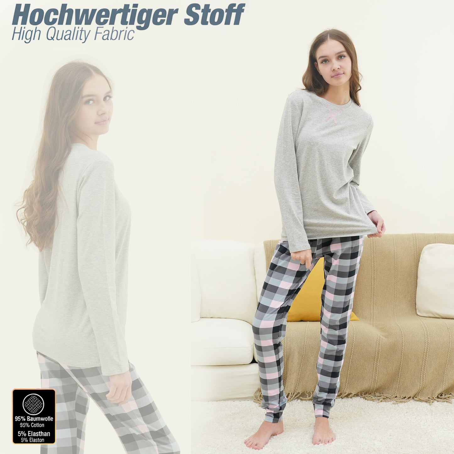 Mädchen Schlafanzug zweiteilig Set Langarm - Basic Kariert