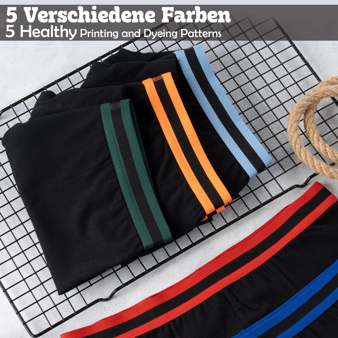 5er Set Jungen Boxershorts Baumwolle - Streifen- Schwarz