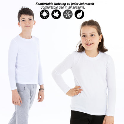 3er Pack Weiss Jungen Mädchen Langarmshirts Unterhemden Body Shirt