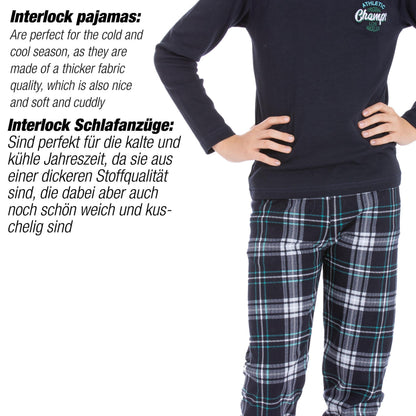 Jungen Schlafanzug Hausanzug langarm 100% Baumwolle Interlock kariert
