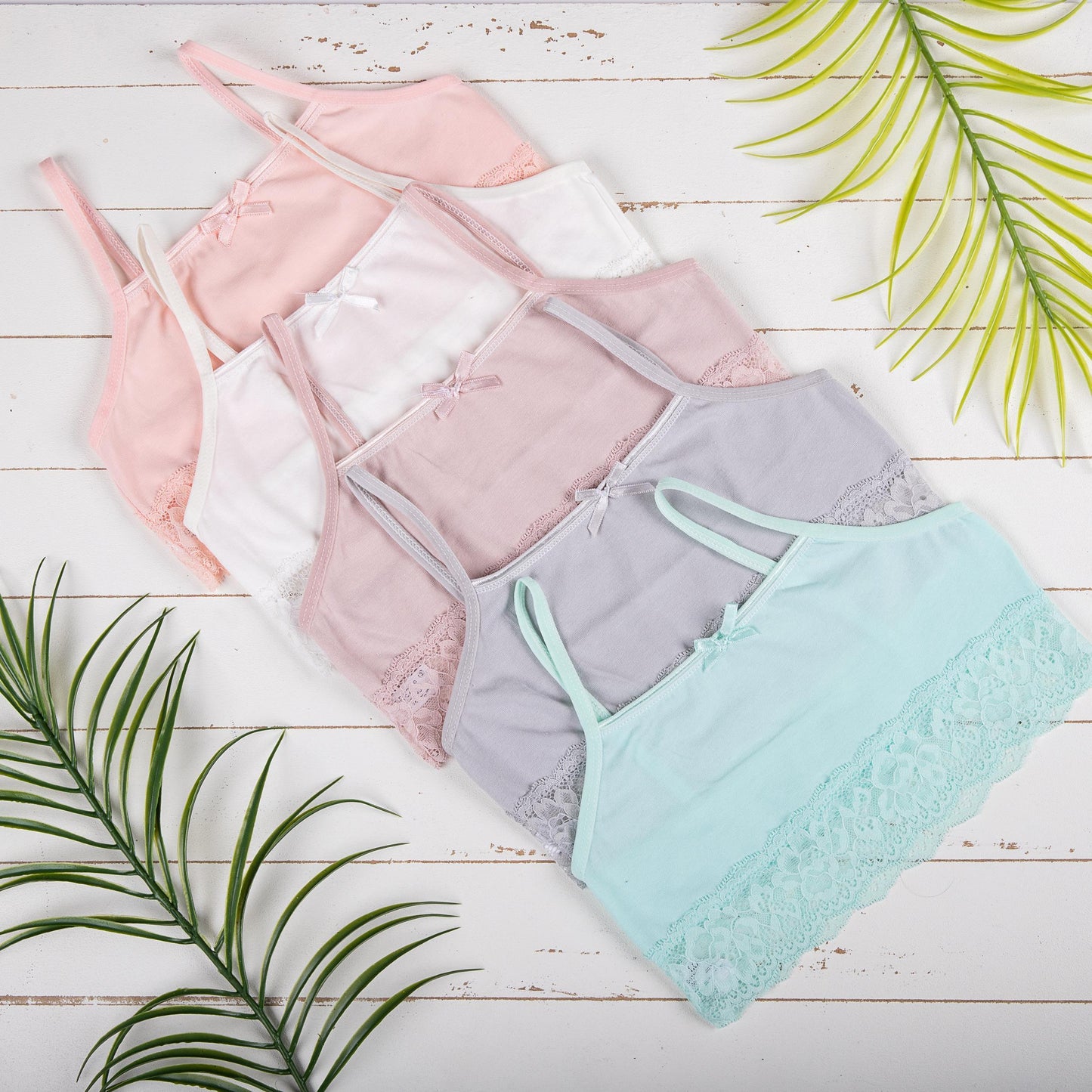 5er Set Mädchen Bustier BH - Spitze - Bunt