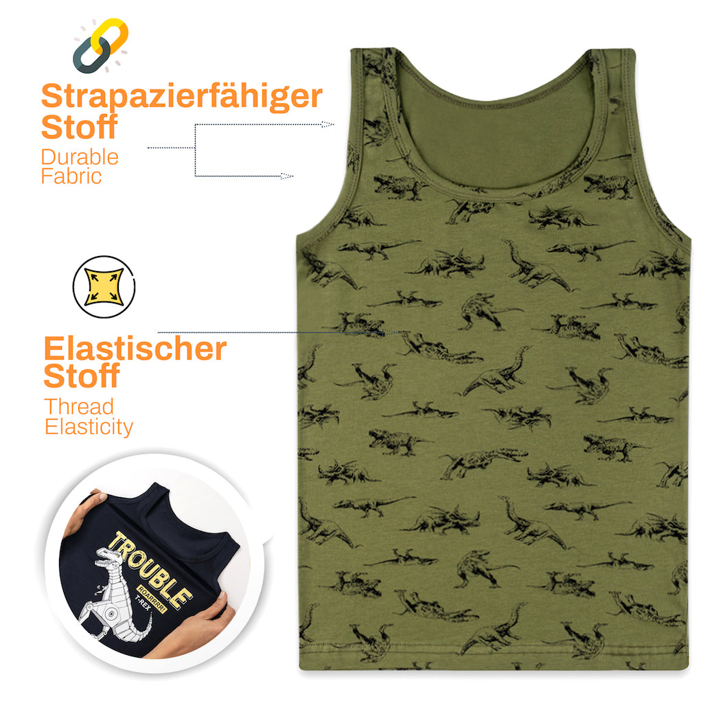5er Set Jungen Unterhemden - Dinosaurier - Bunt