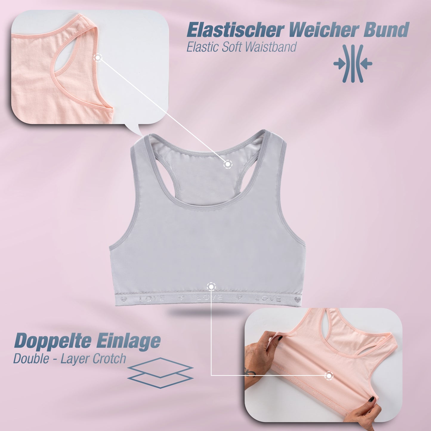 5 Mädchen Bustier Unterwäsche Strass Sport Bh X-Rücken