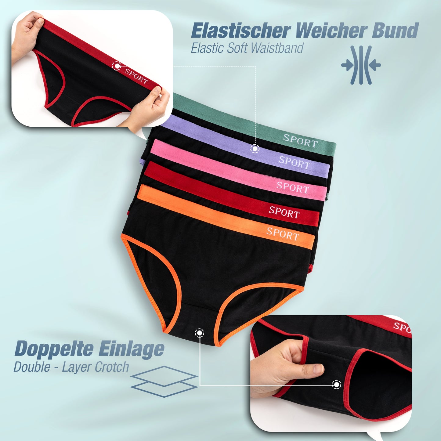 10er Set Mädchen Slips - Sport - Schwarz