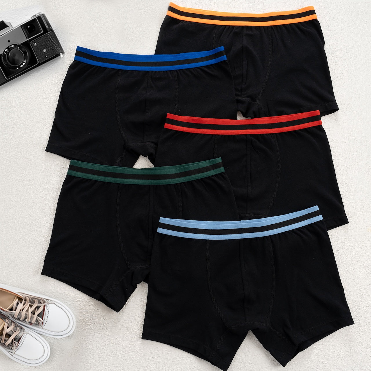 10er Set Jungen Boxershorts Baumwolle - Streifen- Schwarz