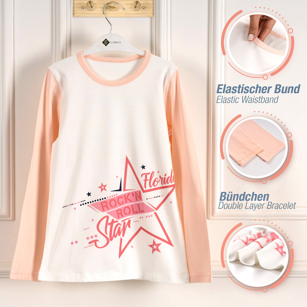 Mädchen zweiteiliger Schlafanzug Langarm Baumwolle - STAR