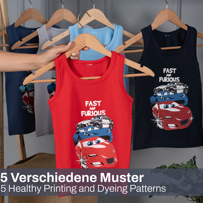 5 Jungen Unterhemden - Auto Motive - Bunt
