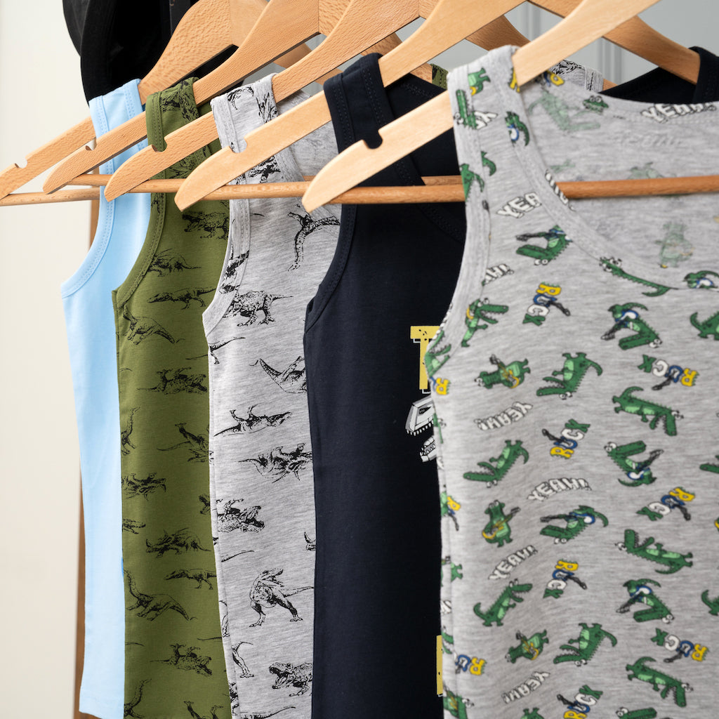 5er Set Jungen Unterhemden - Dinosaurier - Bunt