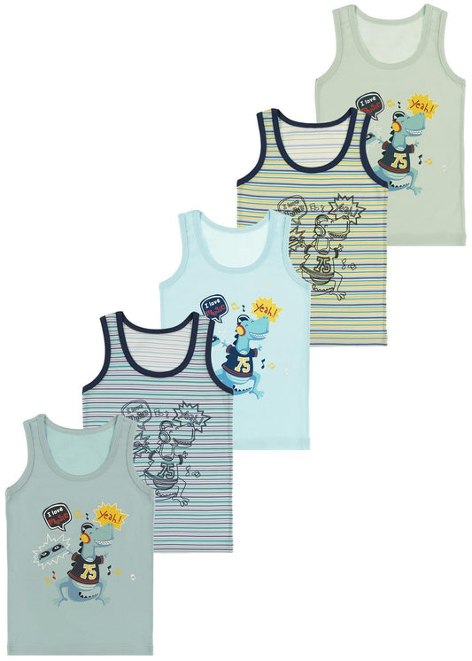 5er Set Jungen Unterhemden - Dinosaurier - Bunt