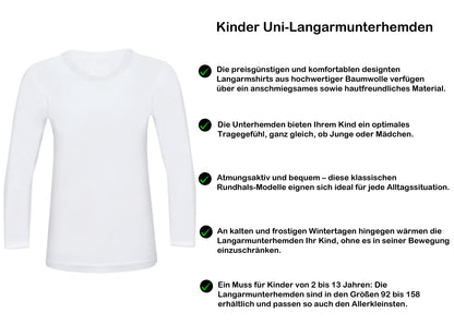 5er Pack Kinder Langarmshirt Unterhemden Uni
