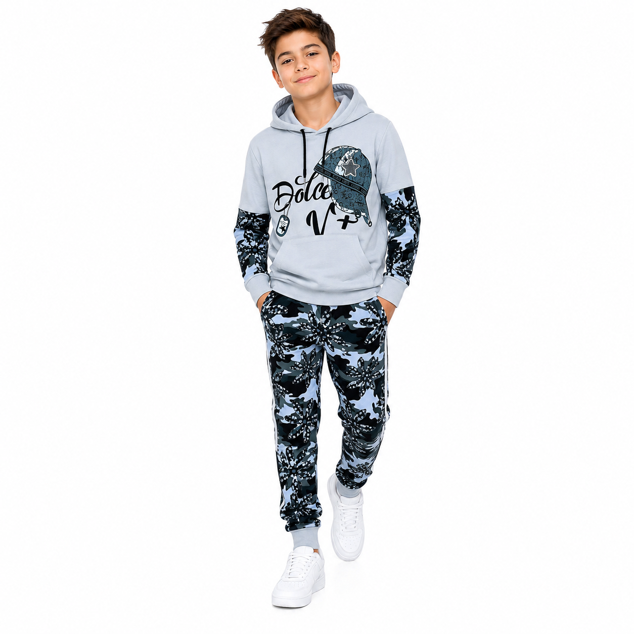 Jungen Hoodie Set – Kapuzenpullover mit Jogginghose – Camouflage – Freizeitanzug – Hausanzug – Mehrfarbig